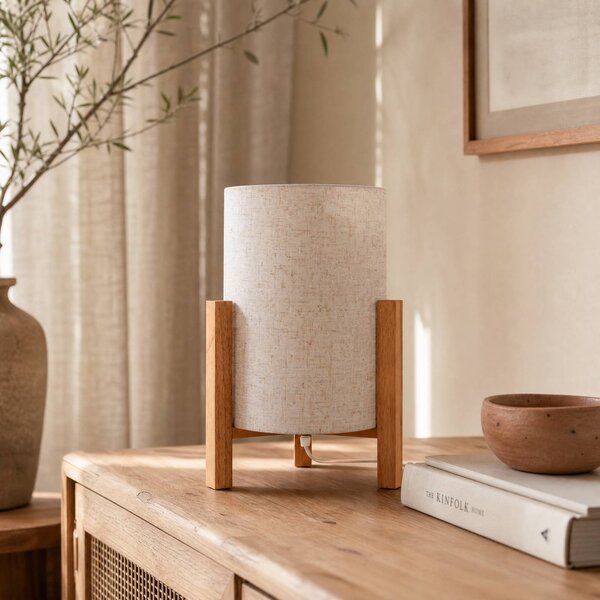 Näve Stolová lampa 3193, drevo, ľanový textil, výška 32 cm, Svetlé drevo, Obývacia izba / jedáleň, Drevo, Škandinávsky, Stojacie svietidlo