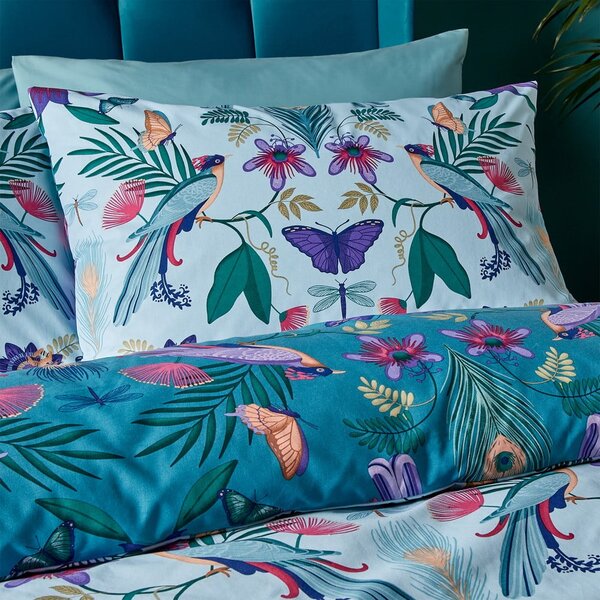 Modré obliečky na jednolôžko 135x200 cm Mya Tropical Floral – Catherine Lansfield