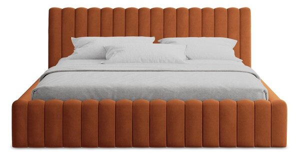 Čalúnená dvojlôžková posteľ s úložným priestorom s roštom 140x200 cm v terakotovej farbe Lemi – Makamii