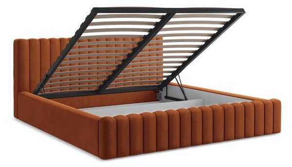 Čalúnená dvojlôžková posteľ s úložným priestorom s roštom 140x200 cm v terakotovej farbe Lemi – Makamii