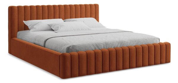Čalúnená dvojlôžková posteľ s úložným priestorom s roštom 140x200 cm v terakotovej farbe Lemi – Makamii