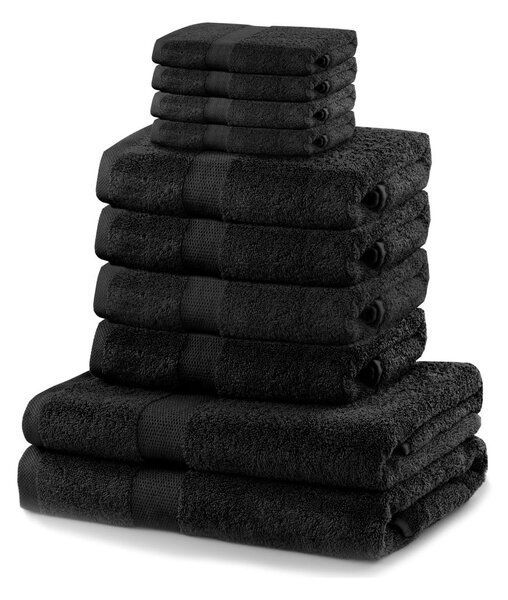 Set 8 čiernych uterákov a 2 osušiek DecoKing Marina Black