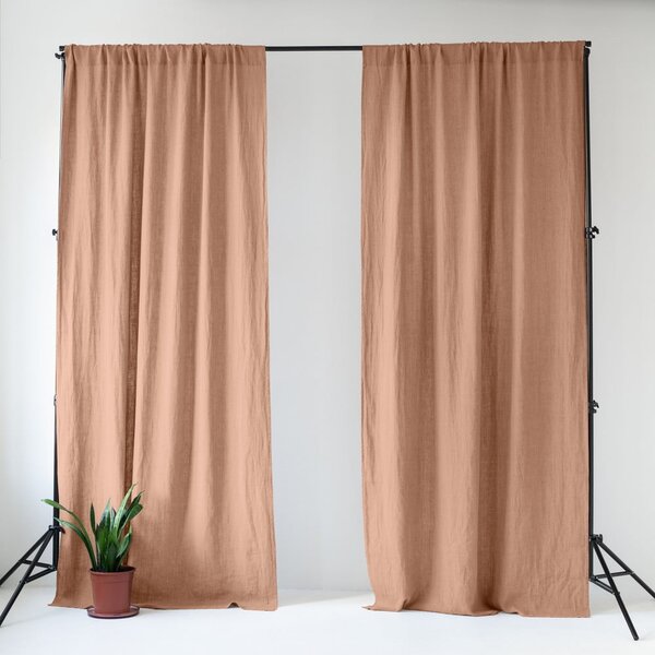 Ružový/hnedý ľanový záves 140x250 cm Cafe Creme – Linen Tales