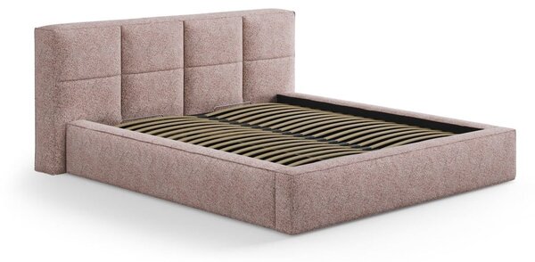 Svetloružová čalúnená dvojlôžková posteľ s úložným priestorom s roštom 160x200 cm Simon – Micadoni