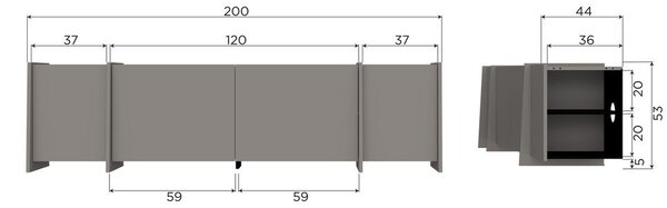 Sivý TV stolík v dekore jaseňa 200x53x44 cm Brock – WOOOD