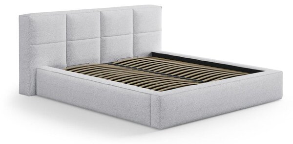Svetlosivá čalúnená dvojlôžková posteľ s úložným priestorom s roštom 160x200 cm Simon – Micadoni