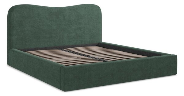 Zelená čalúnená dvojlôžková posteľ s úložným priestorom s roštom 140x200 cm Kahai – Makamii