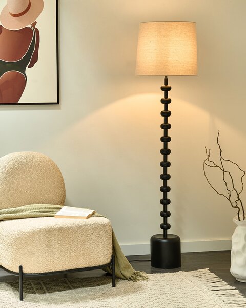 Stojaca lampa čierna kovový podstavec látkové tienidlo 149 cm moderný klasický štýl osvetlenie