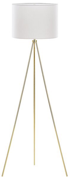 Stojacia lampa zlatá kovová 148 cm statívový stojan biele látkové bubnové tienidlo