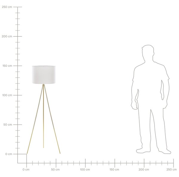 Stojacia lampa zlatá kovová 148 cm statívový stojan biele látkové bubnové tienidlo