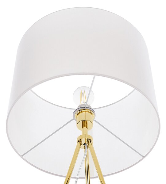 Stojacia lampa zlatá kovová 148 cm statívový stojan biele látkové bubnové tienidlo