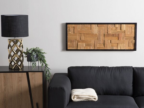 Nástenná dekorácia svetlé a tmavé teakové drevo 100 x 40 cm obdĺžnikový tvar moderný rustikálny štýl doplnky dekorácie