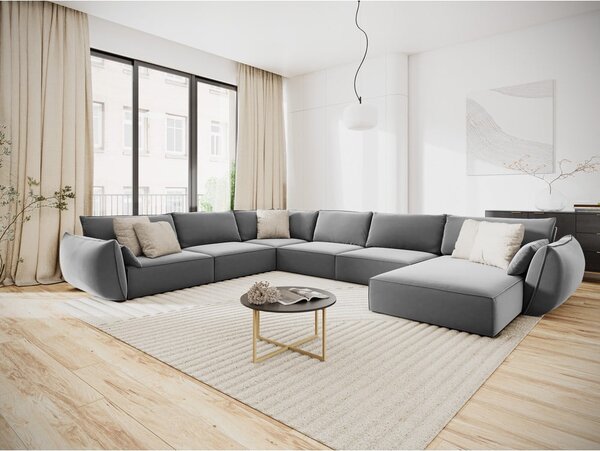 Svetlosivá zamatová rohová pohovka (ľavý roh/do "U") Vanda – Mazzini Sofas