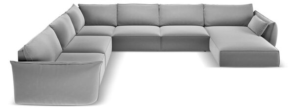 Svetlosivá zamatová rohová pohovka (ľavý roh/do "U") Vanda – Mazzini Sofas