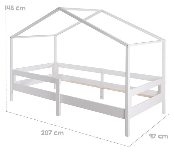 Biela domčeková detská posteľ z masívneho dreva s úložným priestorom s roštom 90x200 cm – Roba
