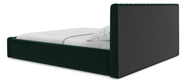 Tmavozelená čalúnená dvojlôžková posteľ s úložným priestorom s roštom 140x200 cm Lemi – Makamii