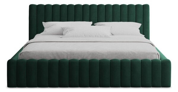 Tmavozelená čalúnená dvojlôžková posteľ s úložným priestorom s roštom 140x200 cm Lemi – Makamii