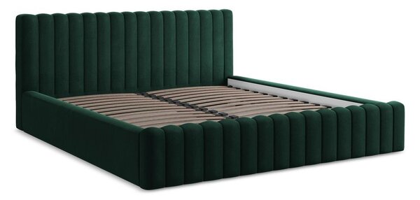 Tmavozelená čalúnená dvojlôžková posteľ s úložným priestorom s roštom 140x200 cm Lemi – Makamii