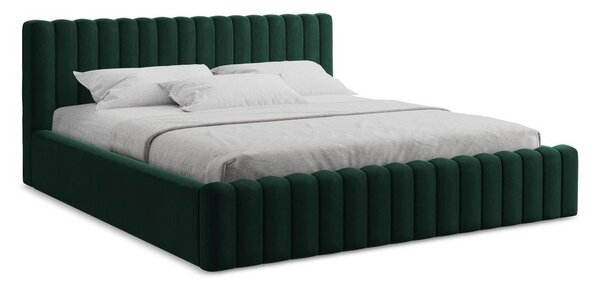 Tmavozelená čalúnená dvojlôžková posteľ s úložným priestorom s roštom 140x200 cm Lemi – Makamii