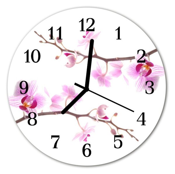 Sklenené hodiny okrúhle Orchidea fi 30 cm