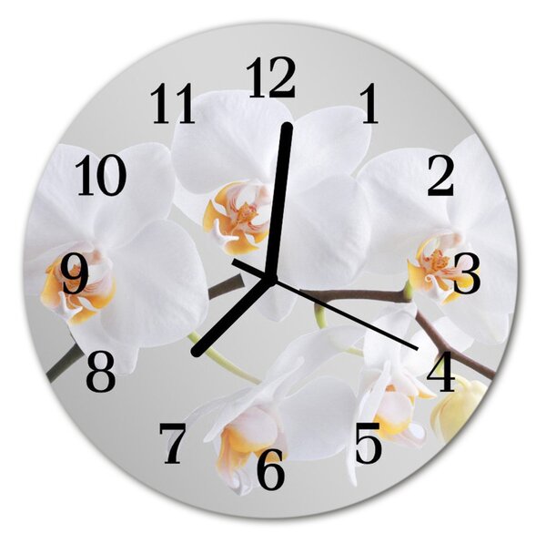 Sklenené hodiny okrúhle Orchidea fi 30 cm