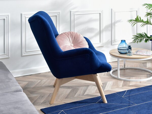 NovýNábytok.sk Dizajnové kreslo Florentino (tmavomodrá + dub). Akcia -17%. Vlastná spoľahlivá doprava až k Vám domov. 1135731