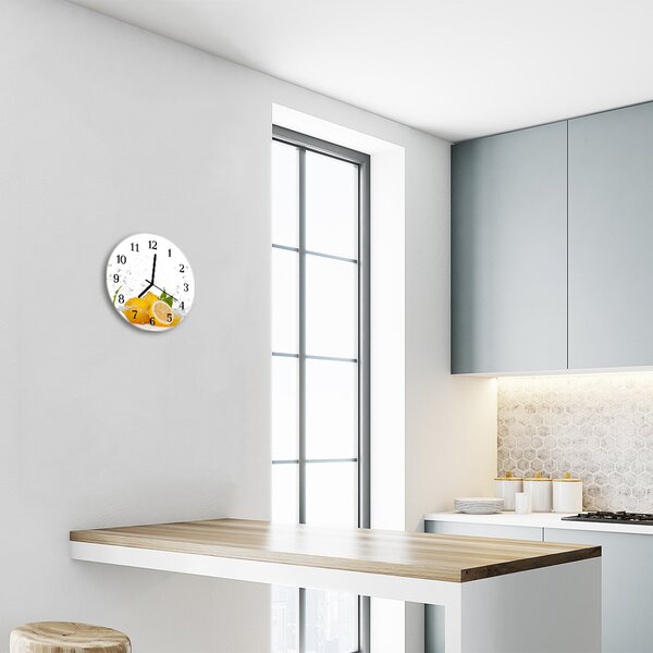 Sklenené hodiny okrúhle Citróny fi 30 cm