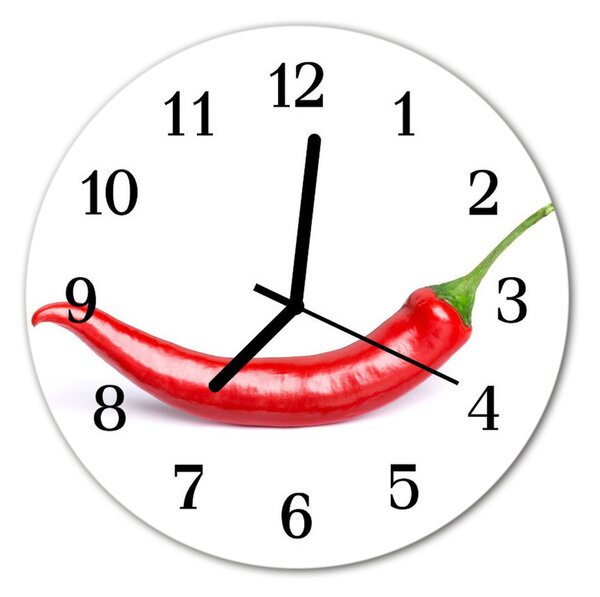 Sklenené hodiny okrúhle Chilli korenie fi 30 cm