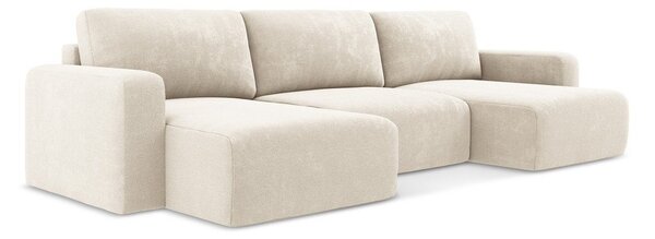Krémová ženilková rozkladacia/s úložným priestorom rohová pohovka (do tvaru "U") Kona – Makamii