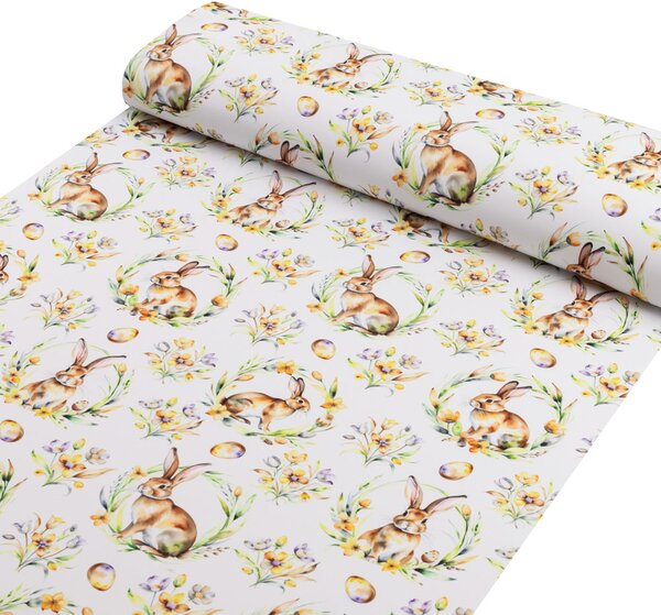 Biante Veľkonočný teflónový behúň na stôl TF-107 Zajačiky na bielom 20x120 cm