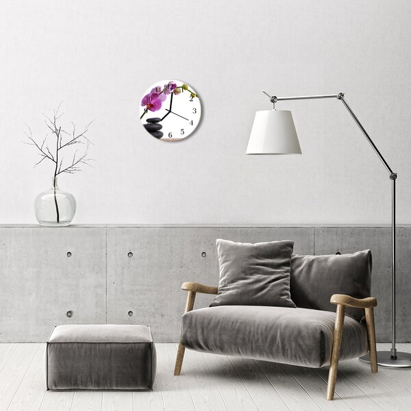 Sklenené hodiny okrúhle Orchidea fi 30 cm