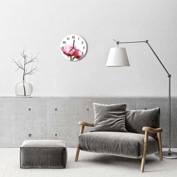 Sklenené hodiny okrúhle Tulipány fi 30 cm