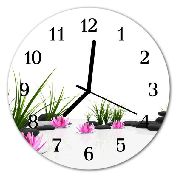 Sklenené hodiny okrúhle Lotus kvetina fi 30 cm