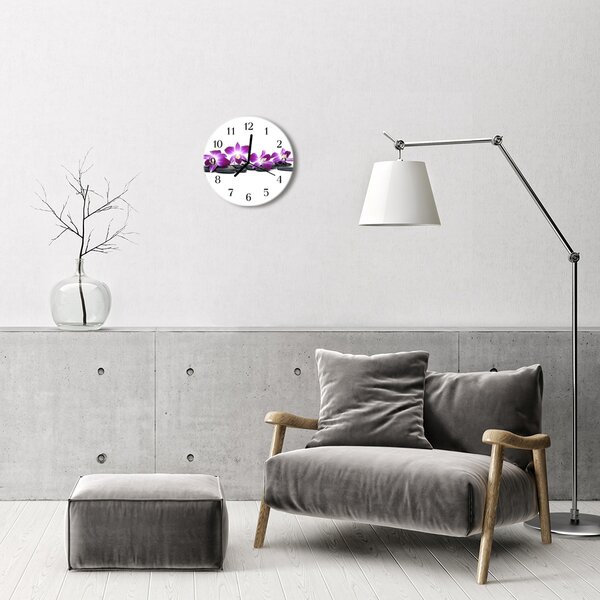 Sklenené hodiny okrúhle Orchidea fi 30 cm
