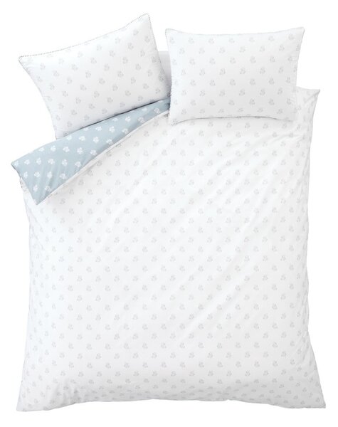Biele/modré bavlnené obliečky na dvojlôžko 200x200 cm Esme Floral – Bianca