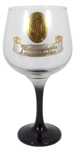 Výročný pohár na víno 650 ml – zlaté číslo 80, Všetko najlepšie k narodeninám (*)
