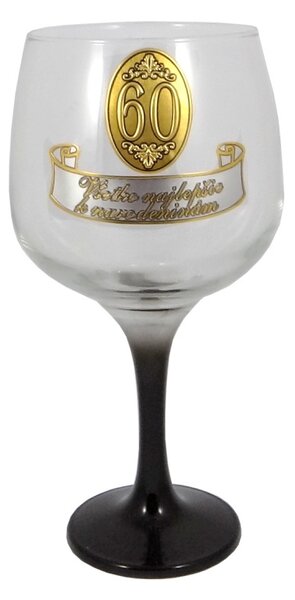 Výročný pohár na víno 650 ml – zlaté číslo 60, Všetko najlepšie k narodeninám