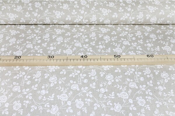 Dekoračná látka mini biele kvety na béžovom, š. 140 cm Farba Viacfarebná Rozmery Šírka 140 cm