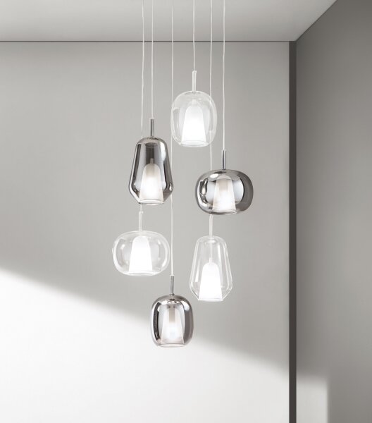 Ondaluce - Luster na lanku THELMA 1xE27/15W/230V pr. 19 cm čierna/dymová sivá