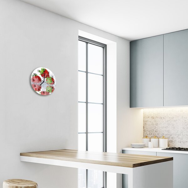 Sklenené hodiny okrúhle Jahody fi 30 cm