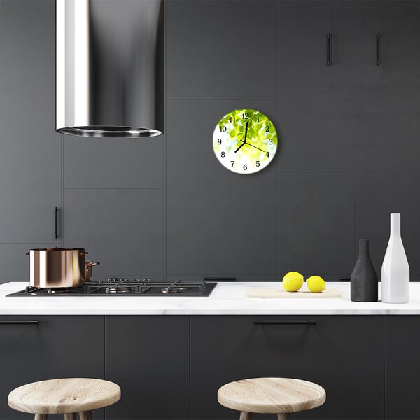Sklenené hodiny okrúhle Listy fi 30 cm