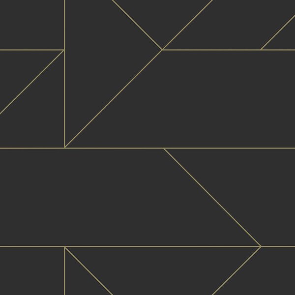 Čierna geometrická vliesová tapeta, zlaté línie 347726, City Chic, Origin