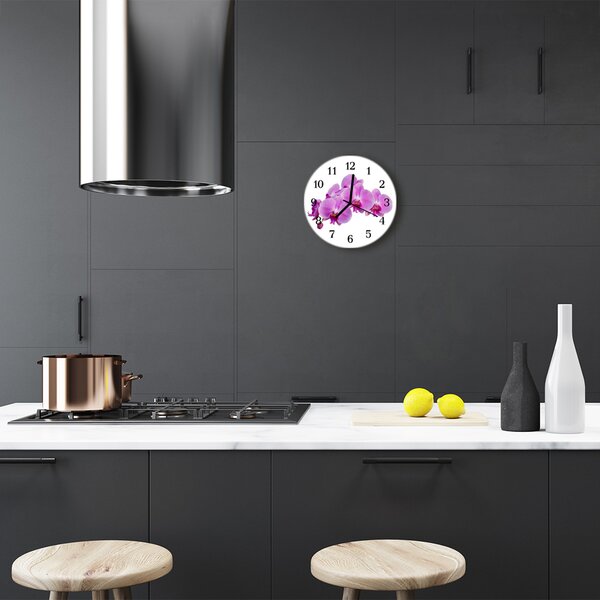Sklenené hodiny okrúhle Orchidea fi 30 cm