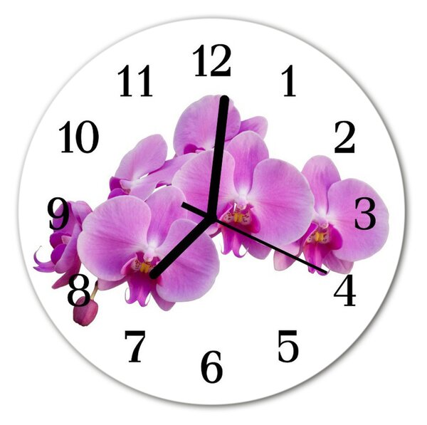 Sklenené hodiny okrúhle Orchidea fi 30 cm
