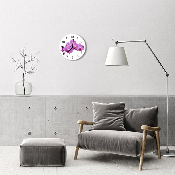 Sklenené hodiny okrúhle Orchidea fi 30 cm