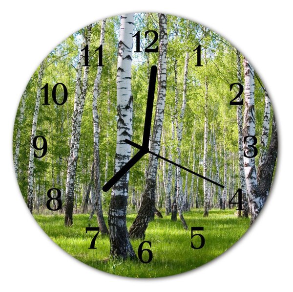 Sklenené hodiny okrúhle Birch les fi 30 cm