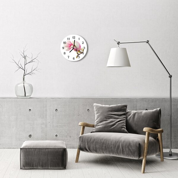Sklenené hodiny okrúhle Magnolia kvetina fi 30 cm