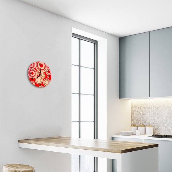Sklenené hodiny okrúhle Červené kolieska fi 30 cm