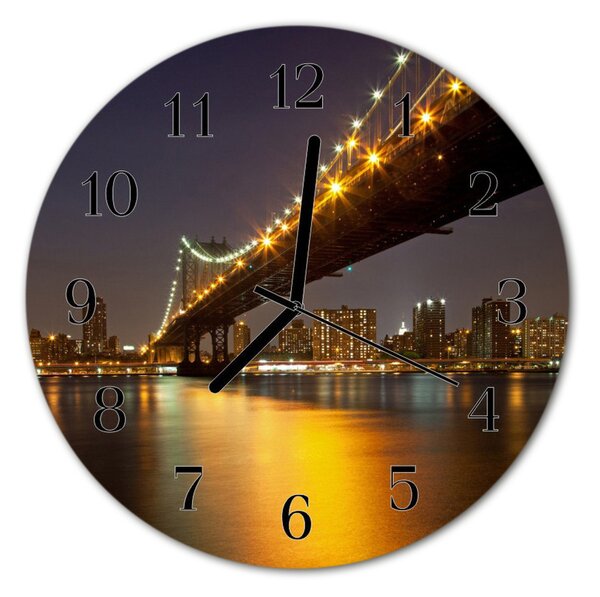 Sklenené hodiny okrúhle Skyline mosta fi 30 cm