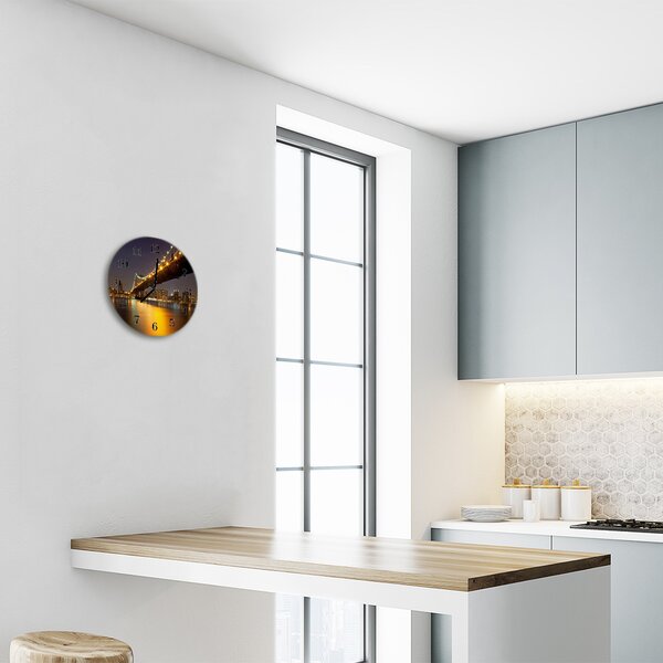 Sklenené hodiny okrúhle Skyline mosta fi 30 cm